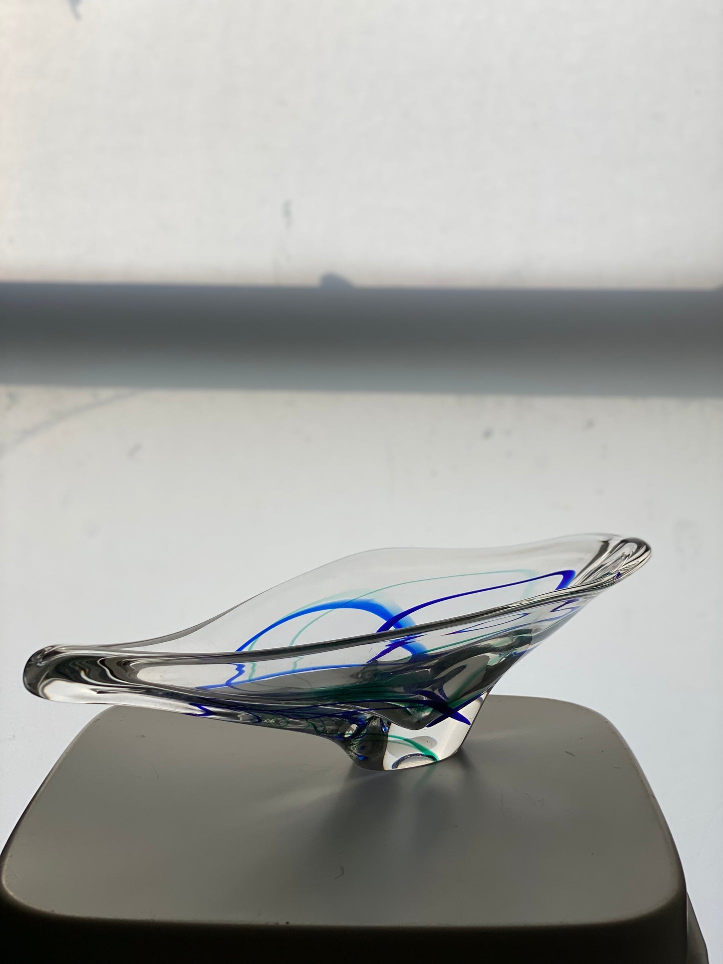Vintage Glass Bowl by Max Verboeket for Maastricht Kristalunie, 1960s Blue Green, and Clear Glass