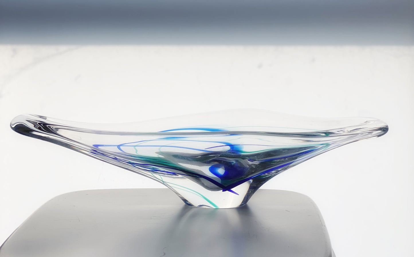 Vintage Glass Bowl by Max Verboeket for Maastricht Kristalunie, 1960s Blue Green, and Clear Glass