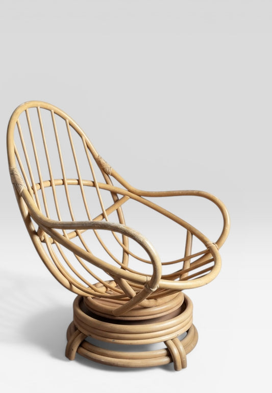 1970s Bentwood & Rattan Swivel Lounge Chair – In the Studio Workshop – Reserve Before Conservation