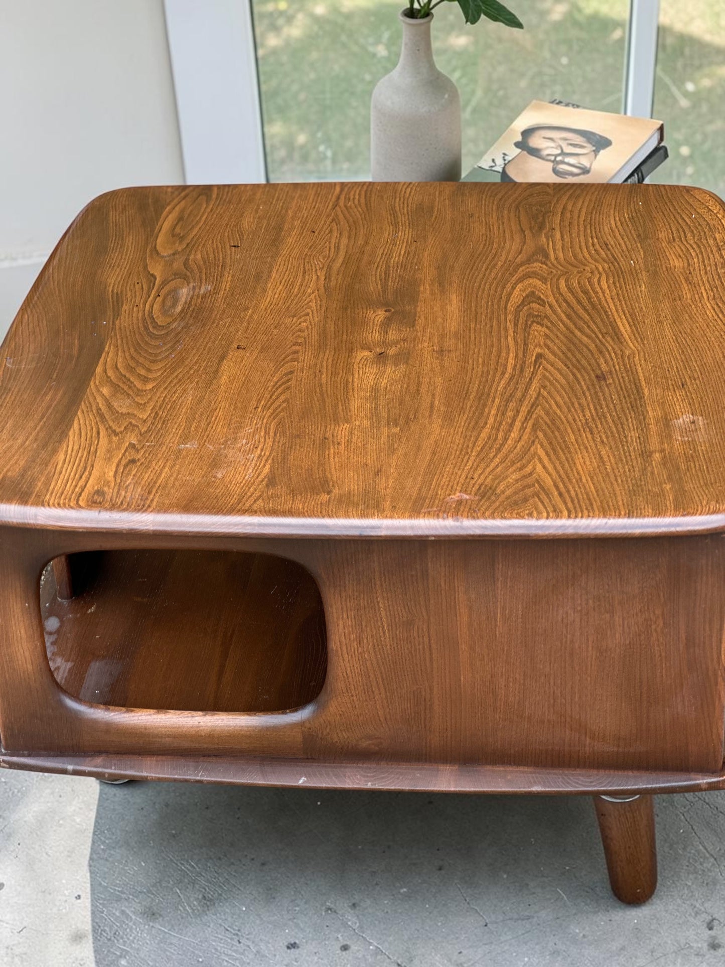 Ercol Pandora’s Box Coffee Table — Dark Elm, c.1970