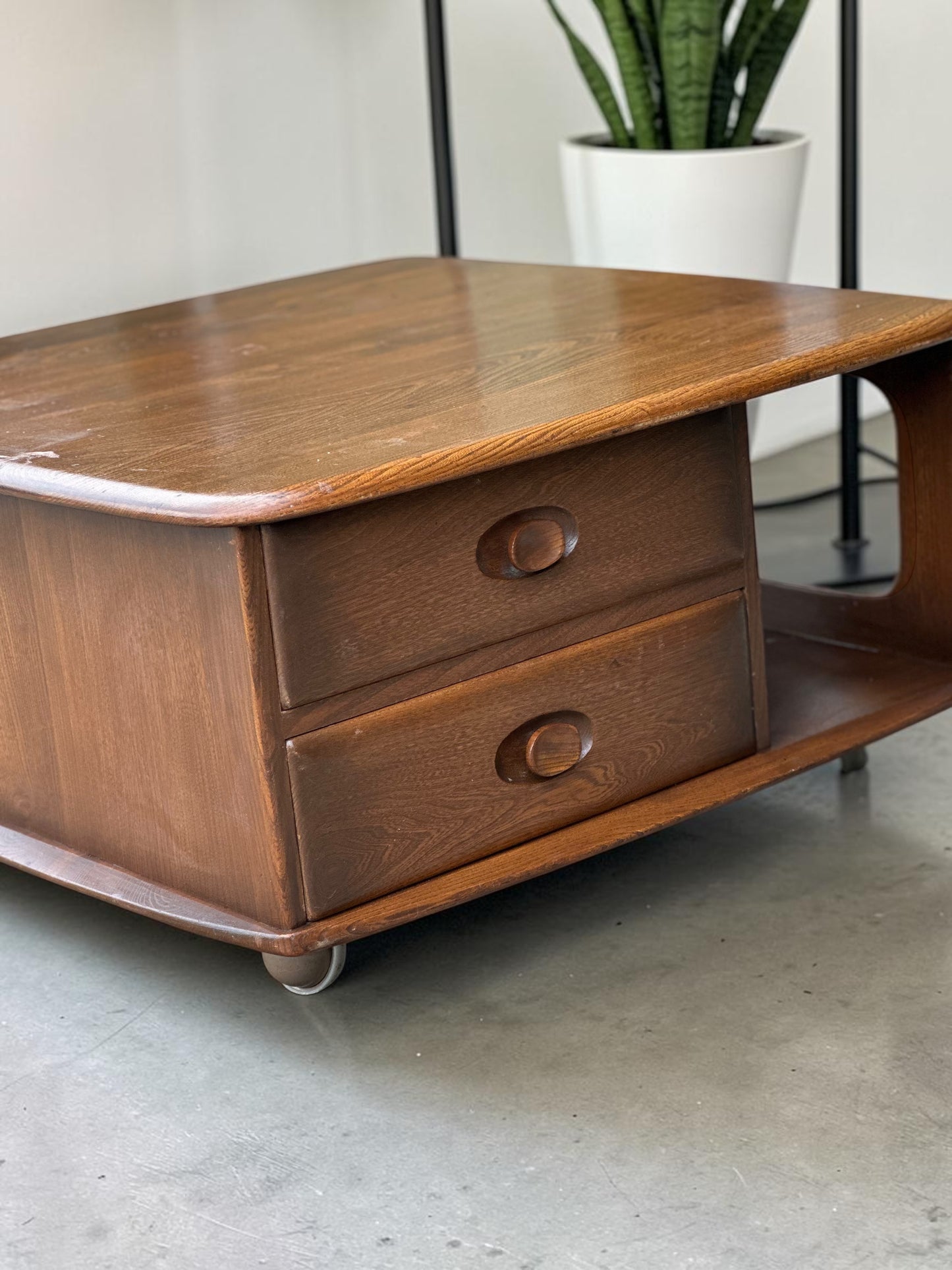 Ercol Pandora’s Box Coffee Table — Dark Elm, c.1970