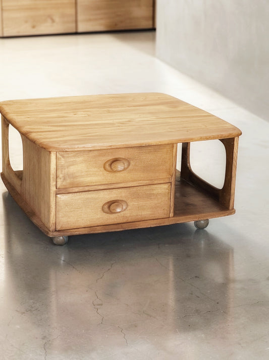 Mid-Century Ercol Blonde Elm Pandora’s Box Coffee Table — Model 735