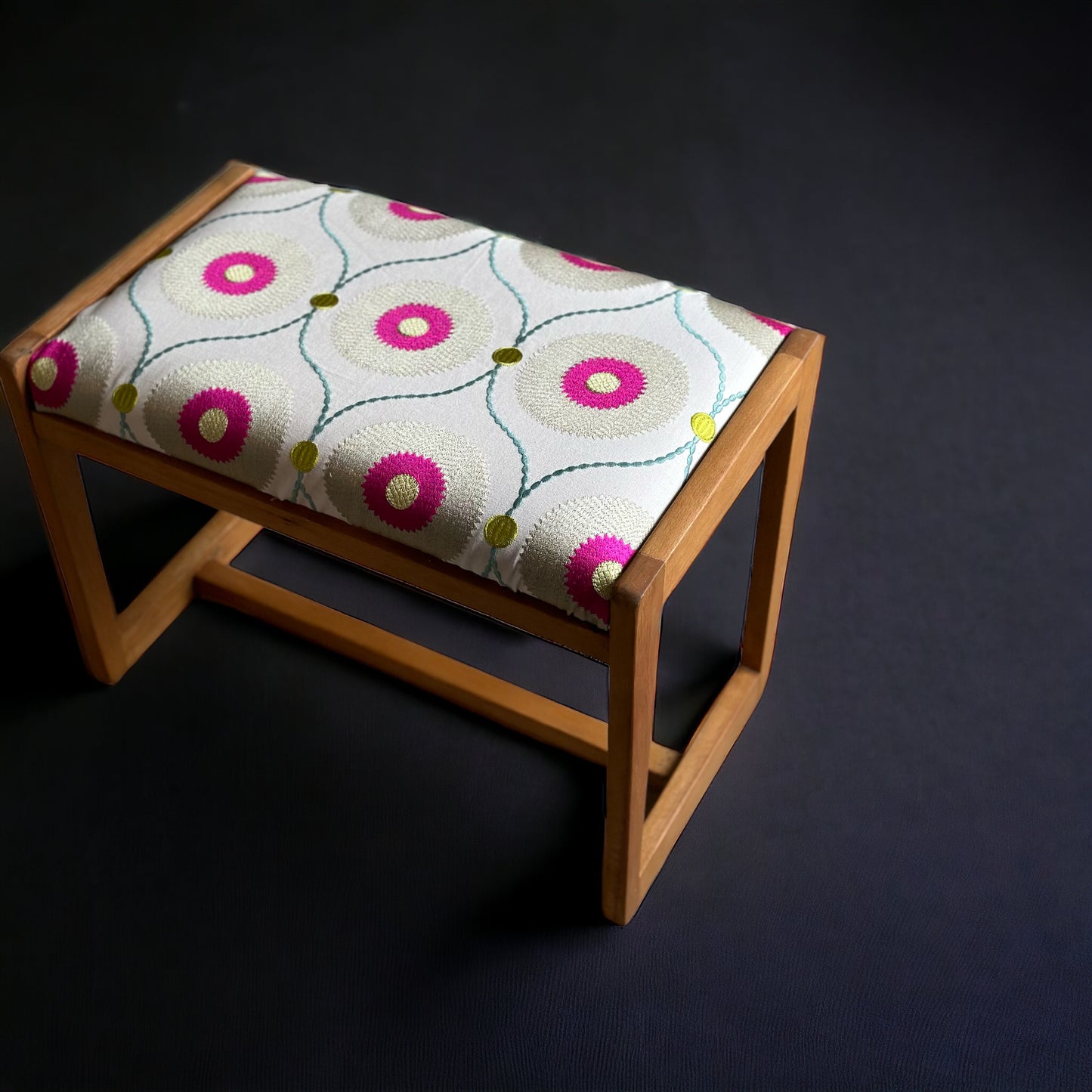 Midcentury  Bench / Stool Embroidered Upholstered Midcentury
