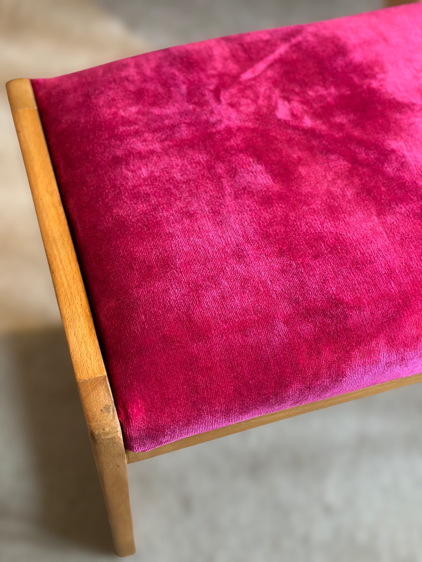 Vintage Bench / Stool Velvet Upholstered Midcentury