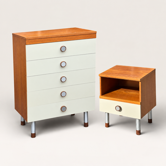 Uniflex F Range Chest of Drawers and Bedside Cabinet, c.1960s