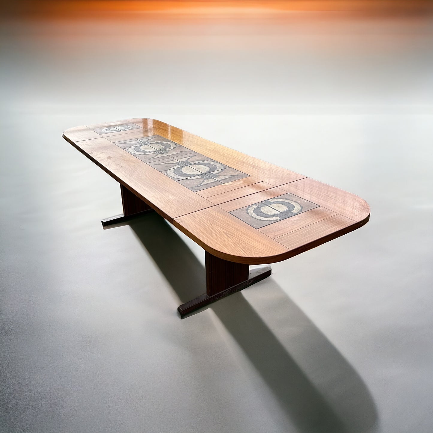 Large Dropleaf Dining Table with Tile Inset by Gangso Moble 1970s Poul Hermann Poulsen Design