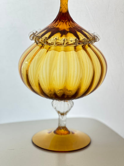 Vintage Murano Italian Ombre Pedestal Lidded Compote Candy Dish Midcentury