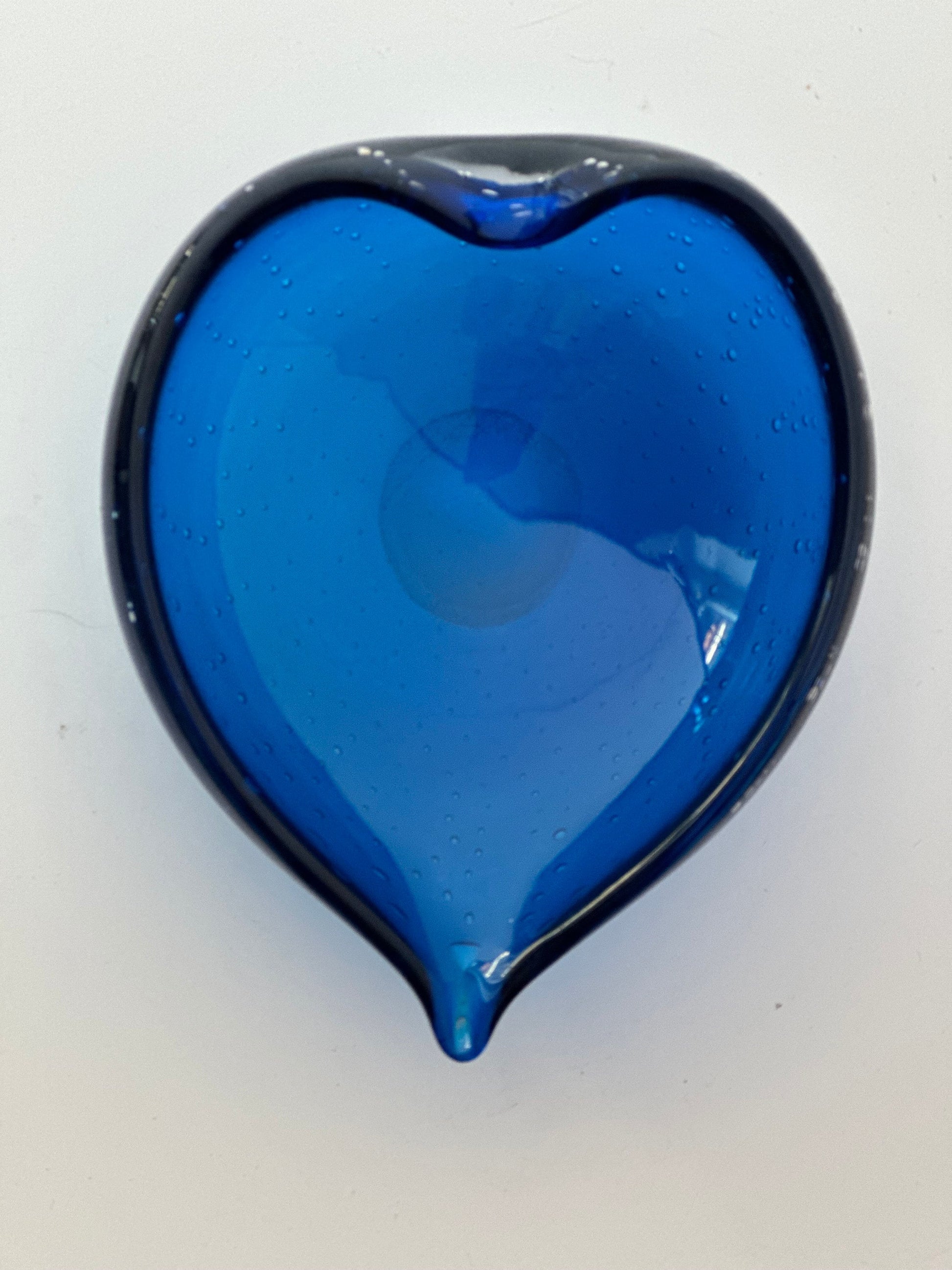 Italian Glass Murano Heart Shaped Blue Bubble Glass Bowl