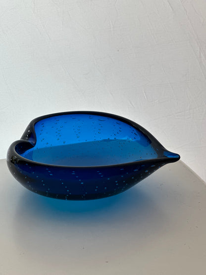 Italian Glass Murano Heart Shaped Blue Bubble Glass Bowl