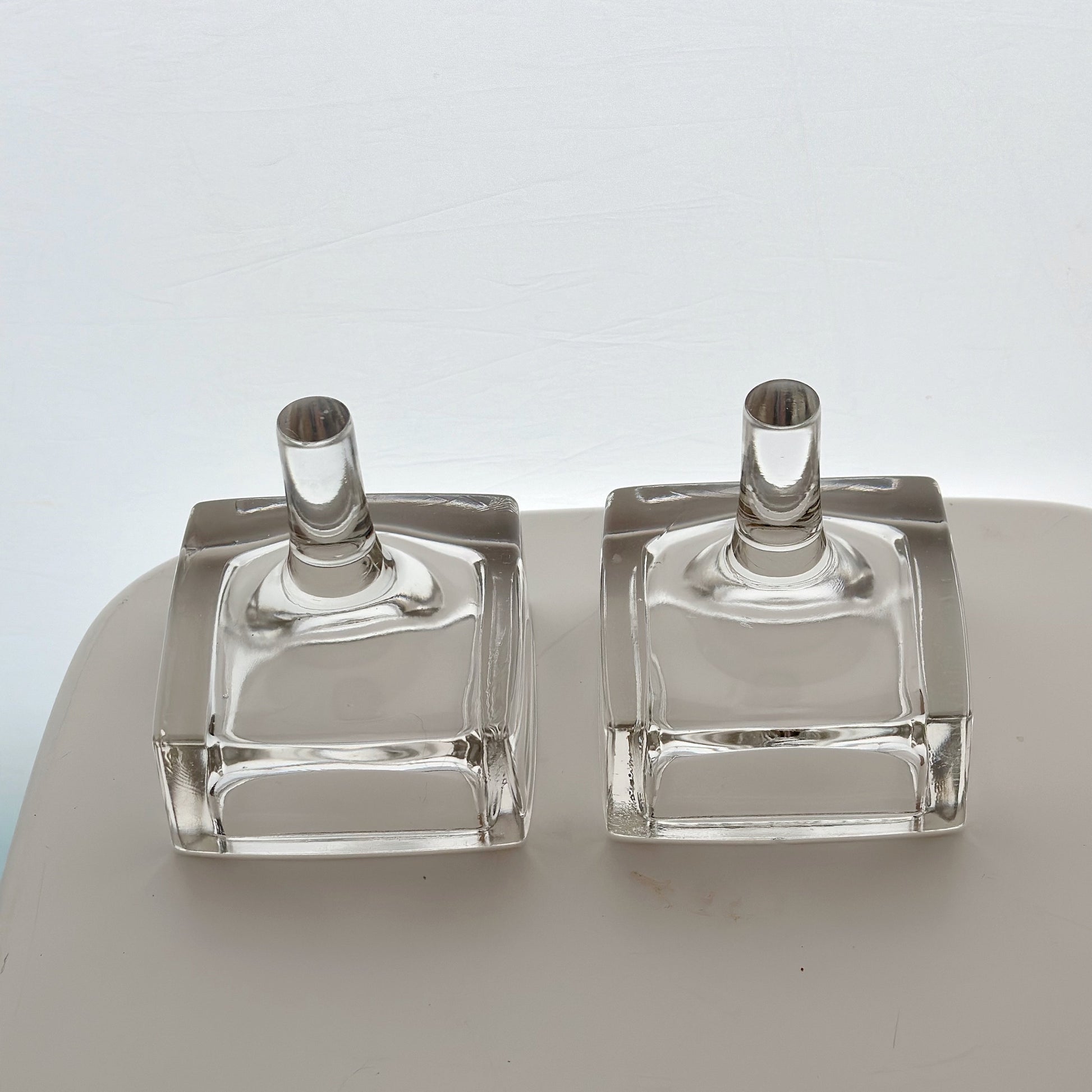 Dansk Design ‘Spike’ Candleholders, Jens Harald Quistgaard Clear Glass Vintage Priced as a Pair