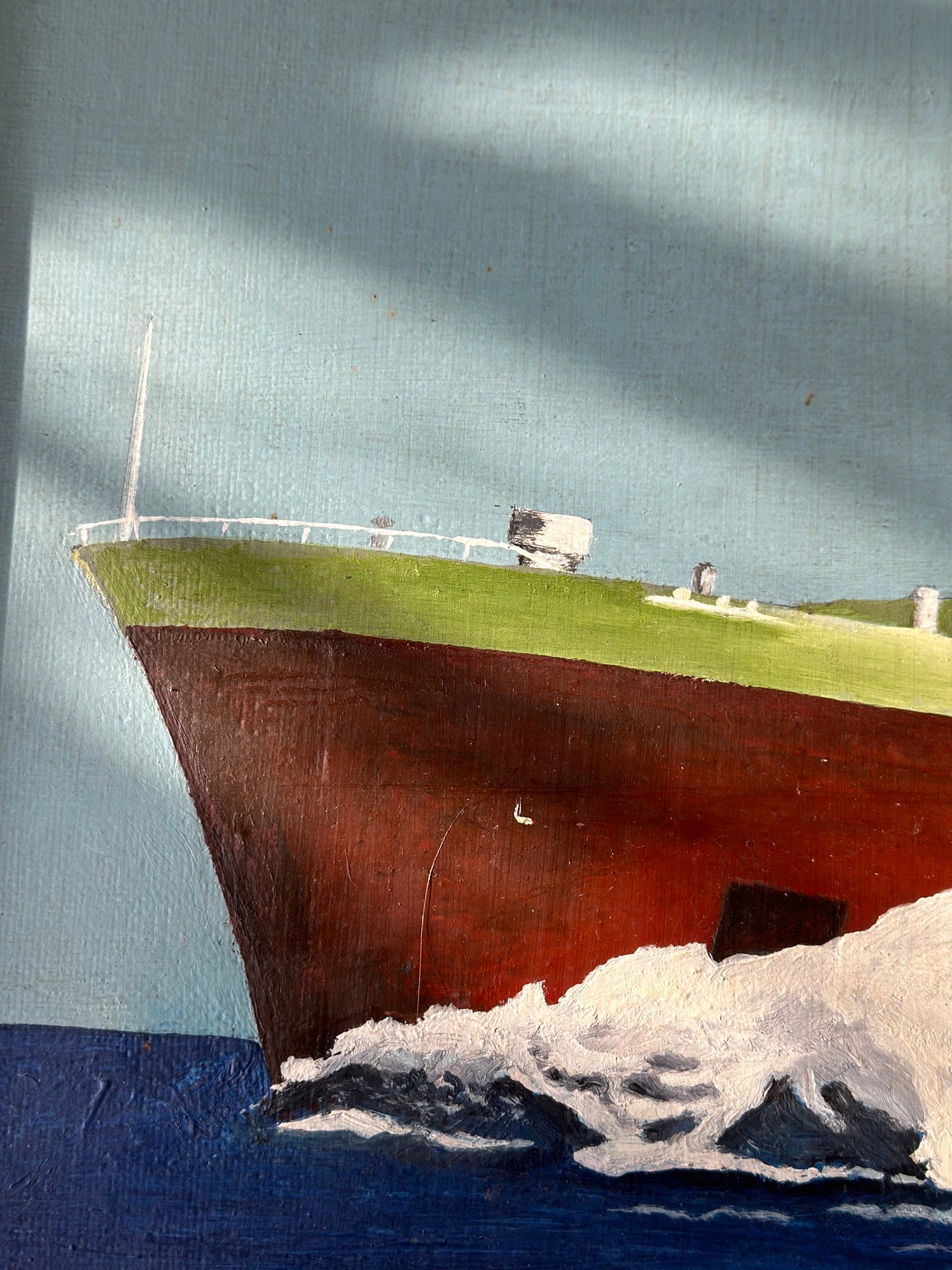 Maritime Modernist Oil, MS Viking I by G.R. Cattermole, 1976 — Thoresen Cross-Channel Ferry