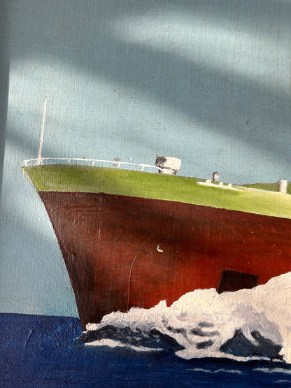 Maritime Modernist Oil, MS Viking I by G.R. Cattermole, 1976 — Thoresen Cross-Channel Ferry