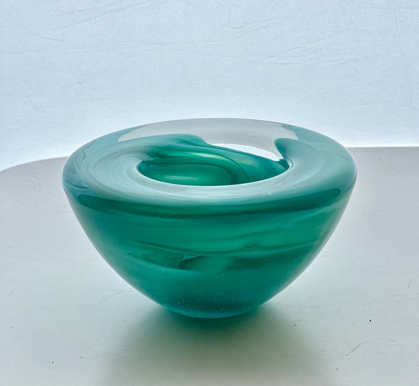 Vintage Kosta Boda Turquoise Blue Atoll Geode Bowl Votive Anna Ehrner