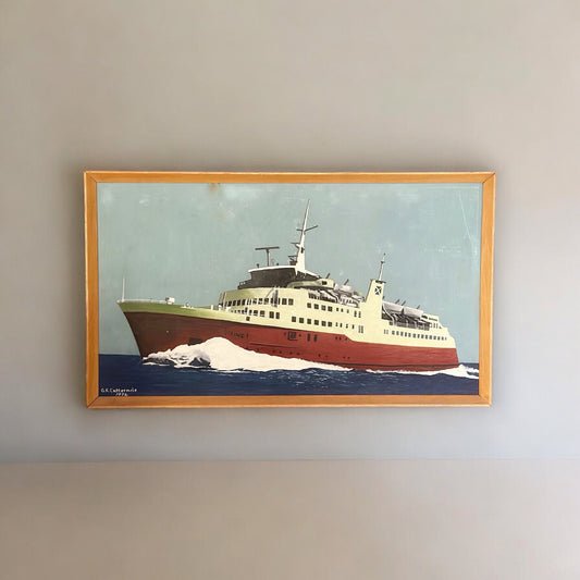 Vintage Maritime Painting The Viking I by G.R. Cattermole Scottish Painting Norwegian Ship 1970s