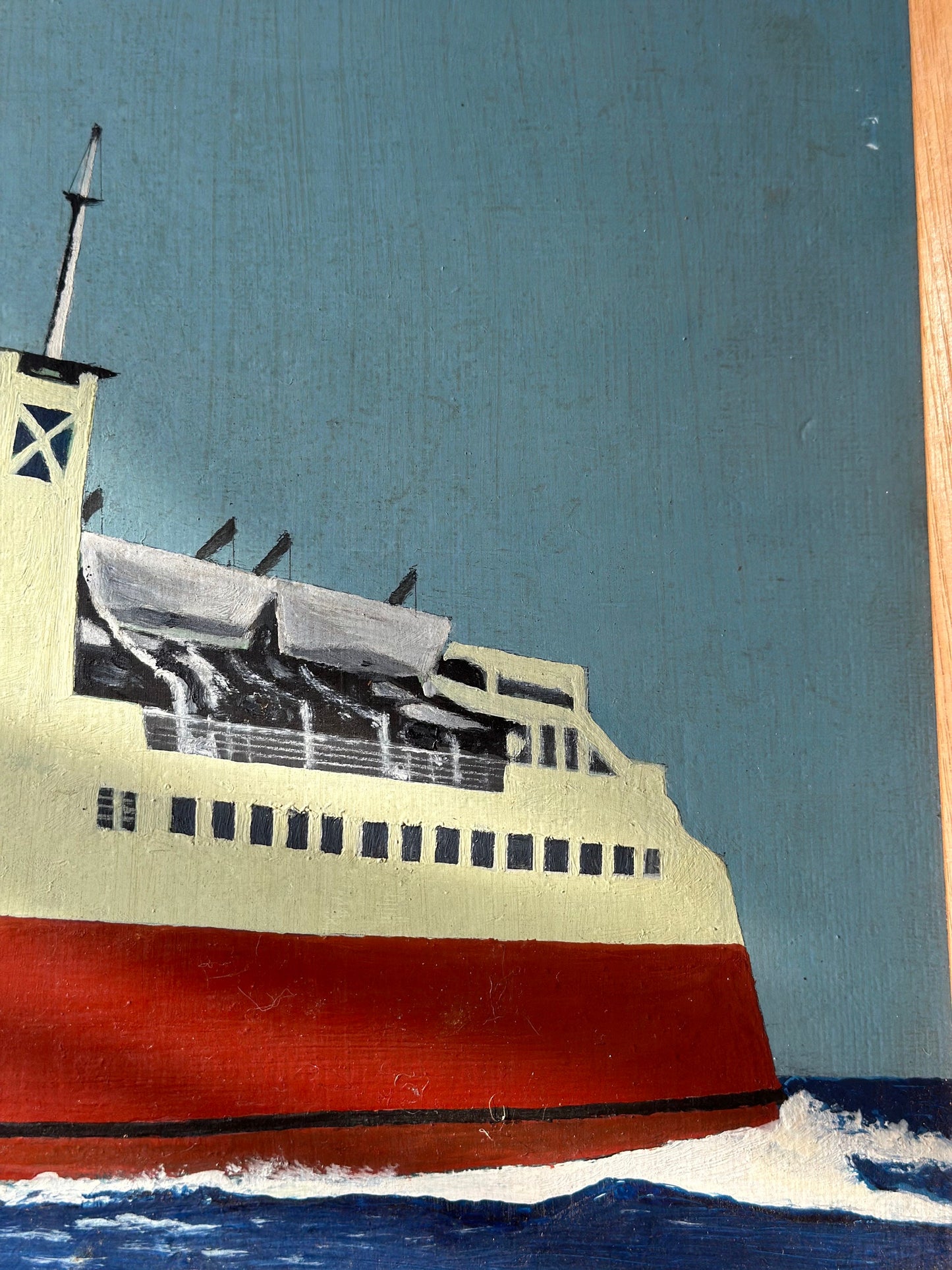 Maritime Modernist Oil, MS Viking I by G.R. Cattermole, 1976 — Thoresen Cross-Channel Ferry