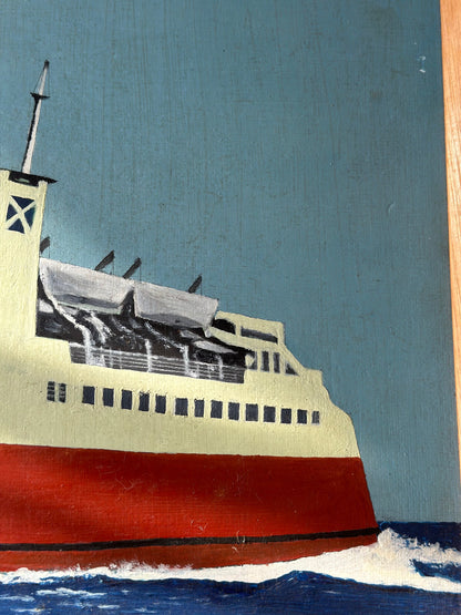 Maritime Modernist Oil, MS Viking I by G.R. Cattermole, 1976 — Thoresen Cross-Channel Ferry