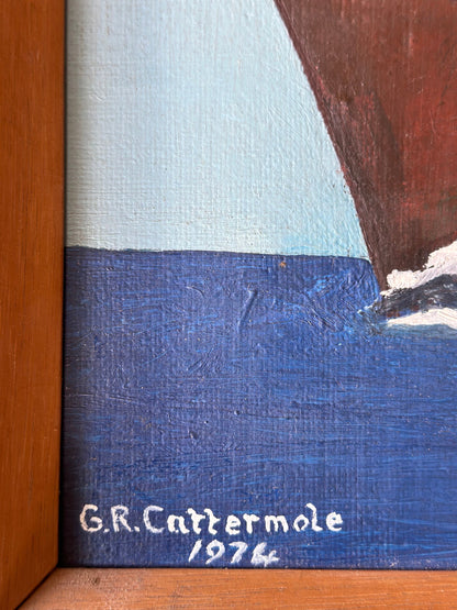 Maritime Modernist Oil, MS Viking I by G.R. Cattermole, 1976 — Thoresen Cross-Channel Ferry