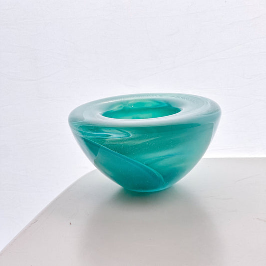 Vintage Kosta Boda Turquoise Blue Atoll Geode Bowl Votive Anna Ehrner