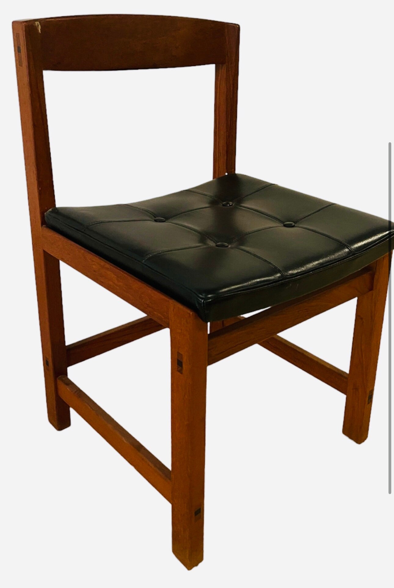 Ulferts Tibro 1960s Teak Dining Chairs, Black Faux Leather Vinyl Seats Set of 4