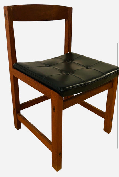 Ulferts Tibro 1960s Teak Dining Chairs, Black Faux Leather Vinyl Seats Set of 4