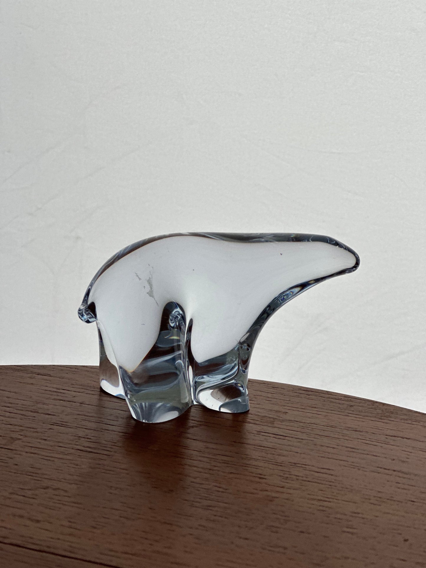 Midcentury Vintage Randsfjord Norway Clear Crystal Polar Bear Figurine Art Glass 1960s 70s