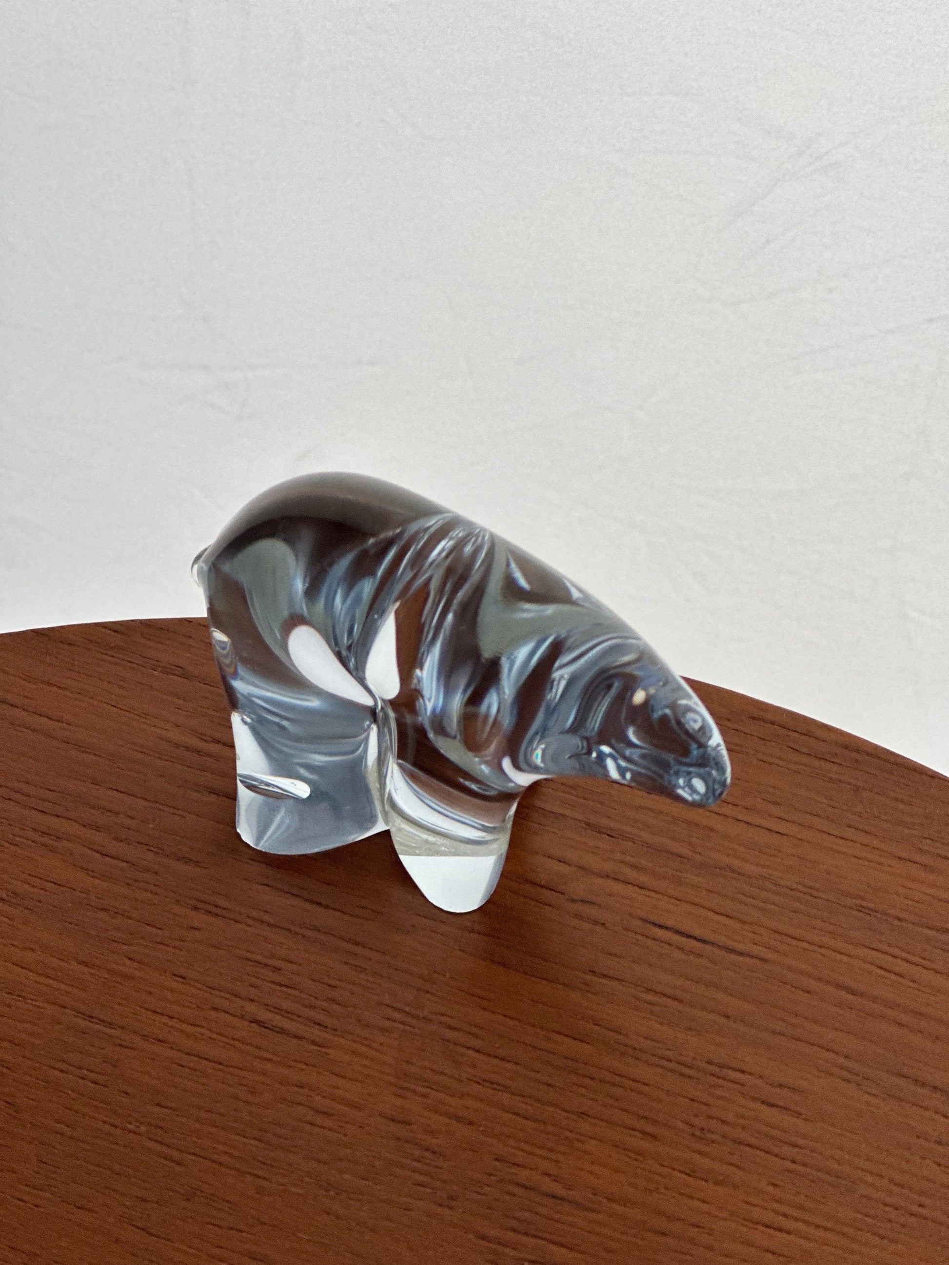 Midcentury Vintage Randsfjord Norway Clear Crystal Polar Bear Figurine Art Glass 1960s 70s