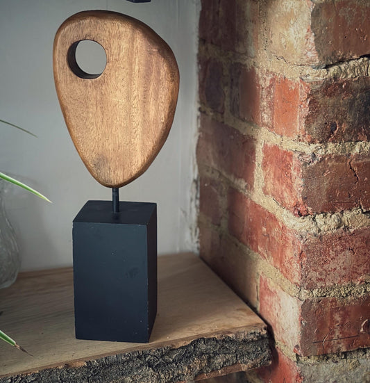 Midcentury 1960s Wood Teardrop Sculpture on Plinth