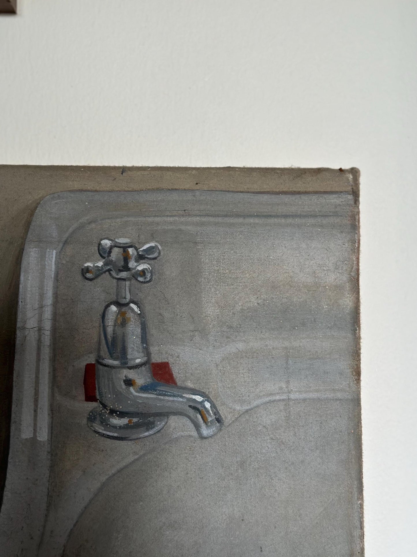 British Kitchen Sink School — Institutional Interior with Sinks, Oil on Canvas, c.1960s
