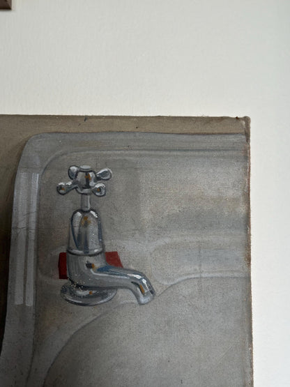 British Kitchen Sink School — Institutional Interior with Sinks, Oil on Canvas, c.1960s