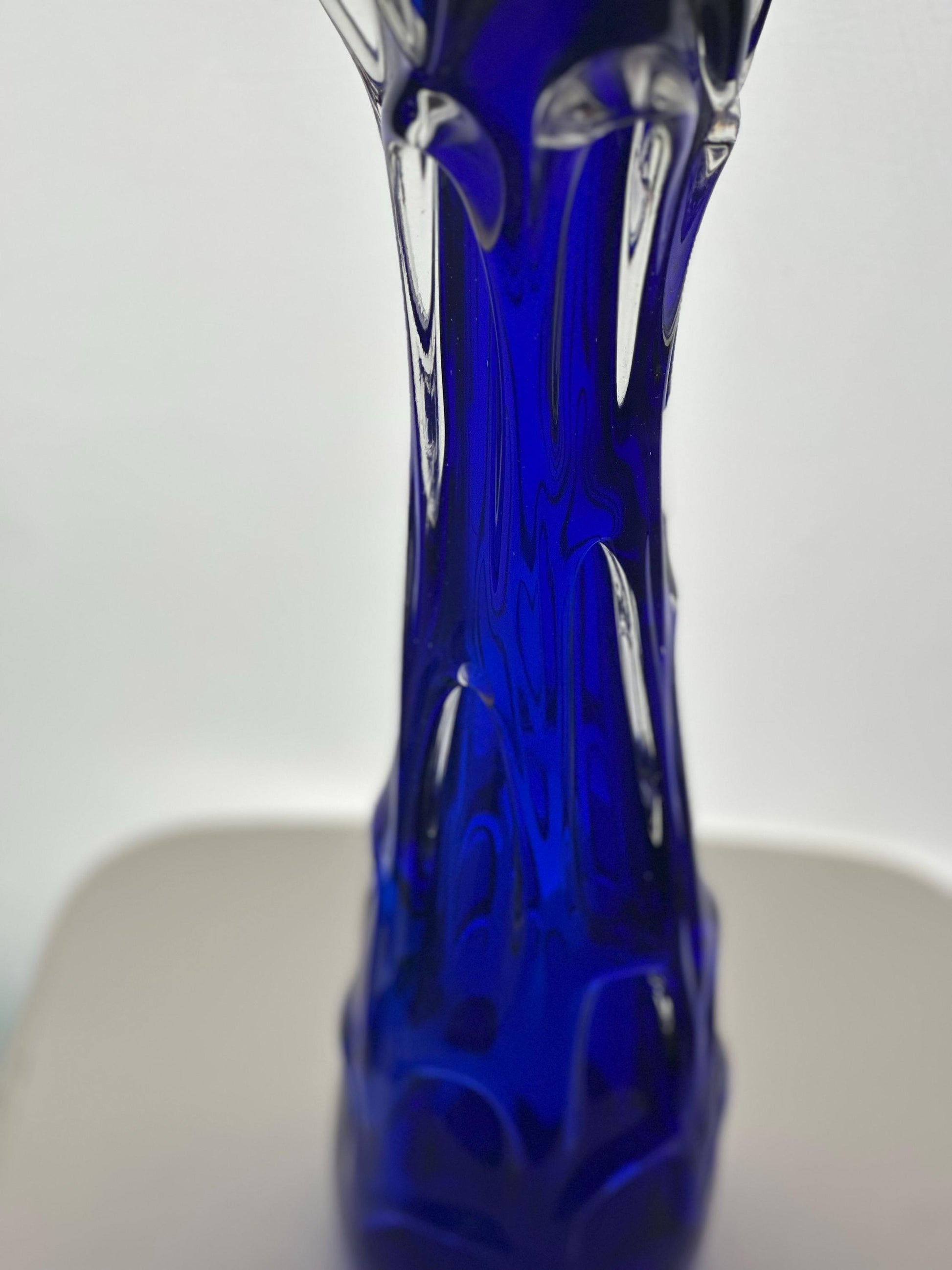 Vintage Bohemian Large Glass Vase by Jan Beranek Skrdlovice Colbalt Blue 1960’s