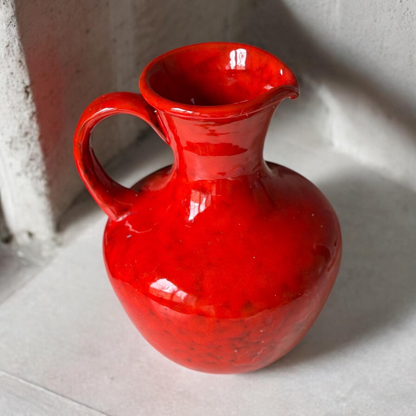 Midcentury Bitossi Bright Red Jug signed on base