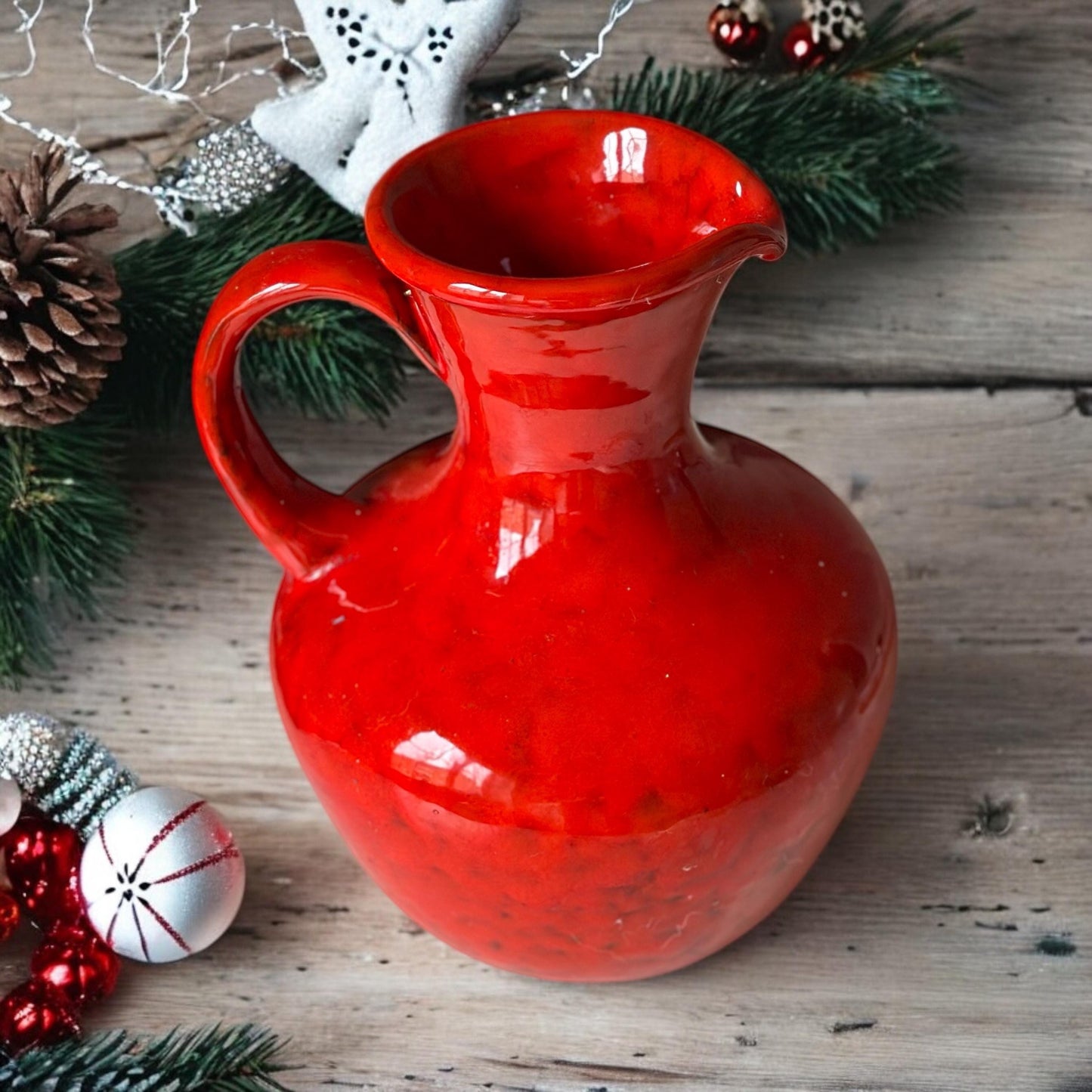 Midcentury Bitossi Bright Red Jug signed on base