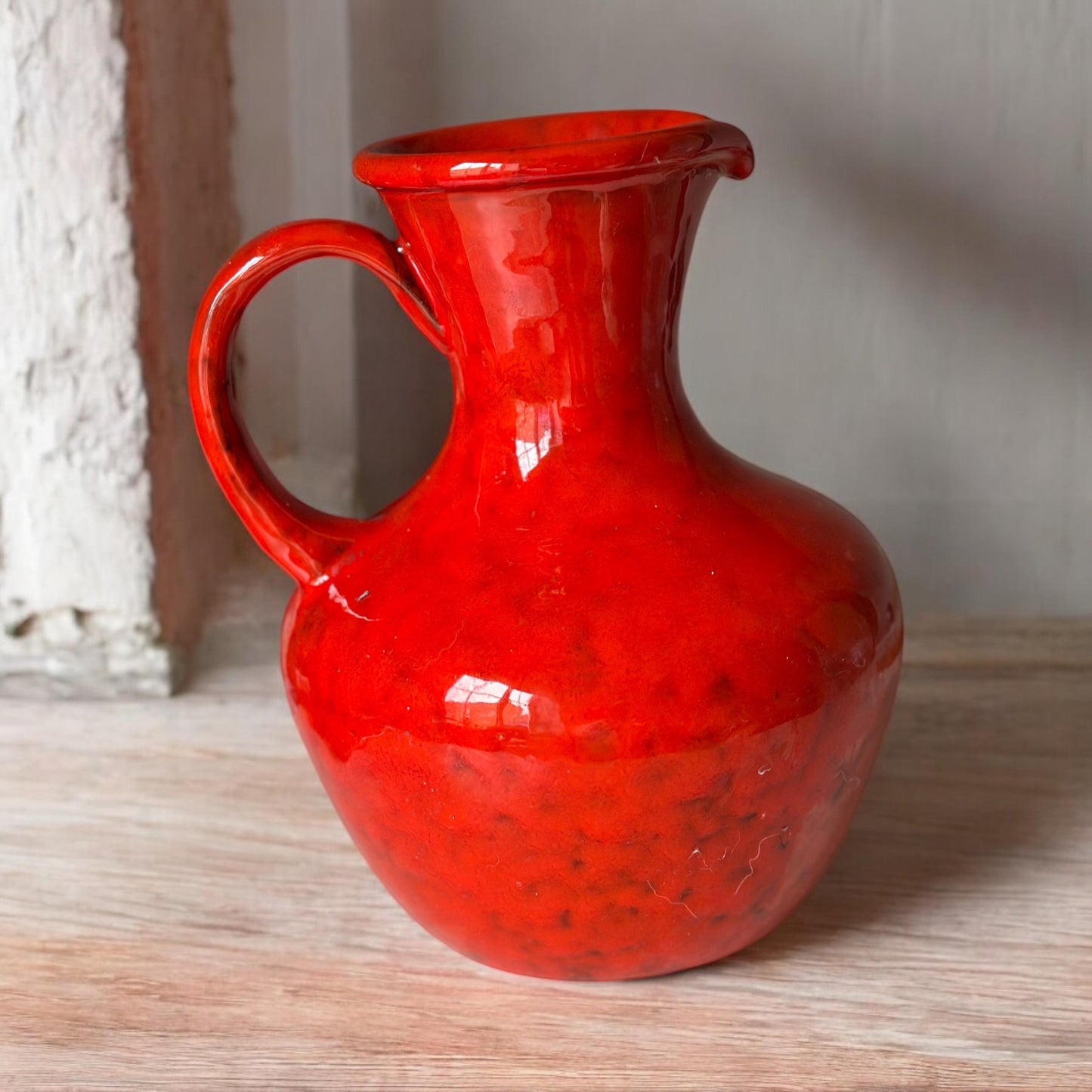 Midcentury Bitossi Bright Red Jug signed on base