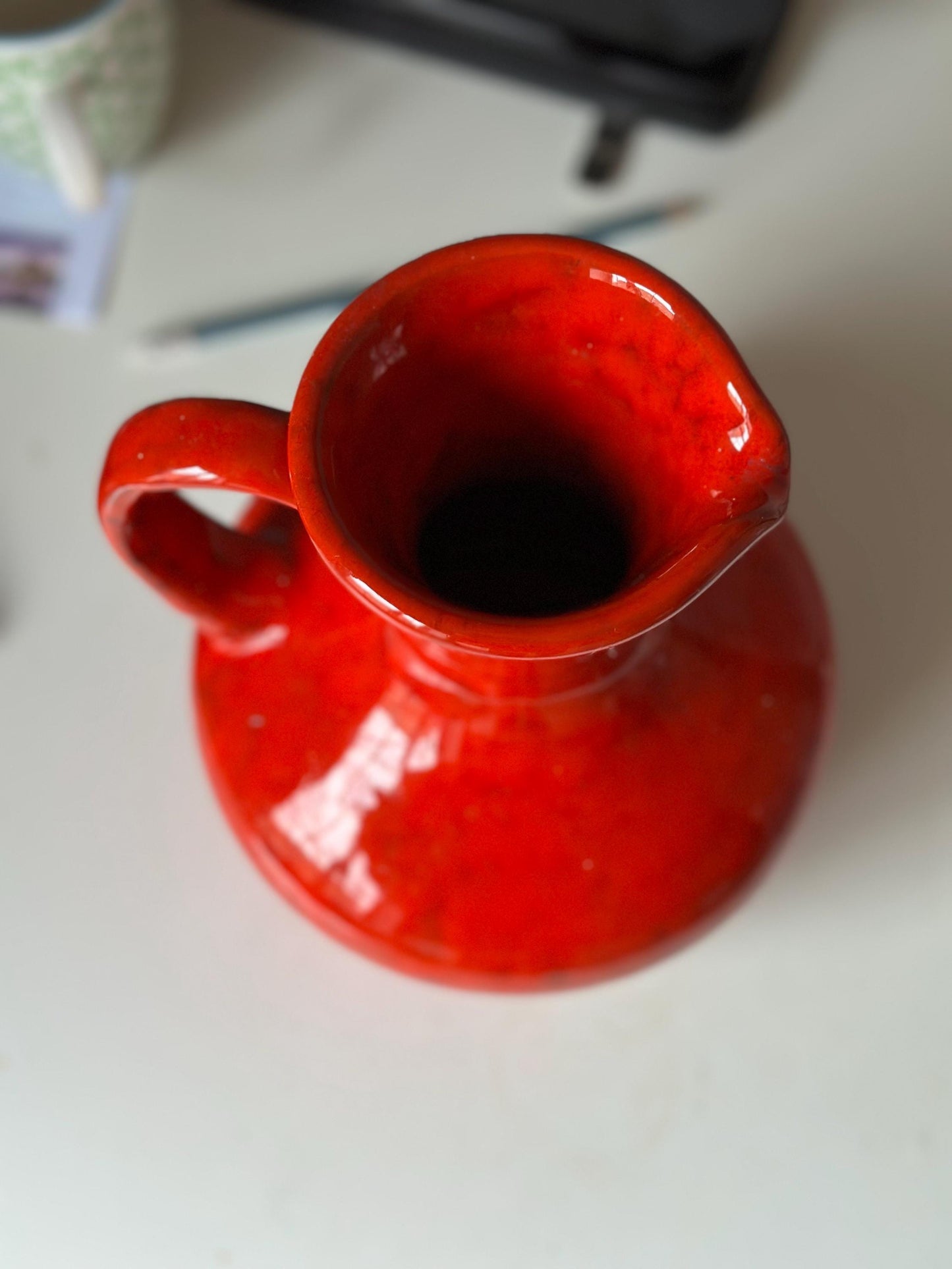 Midcentury Bitossi Bright Red Jug signed on base