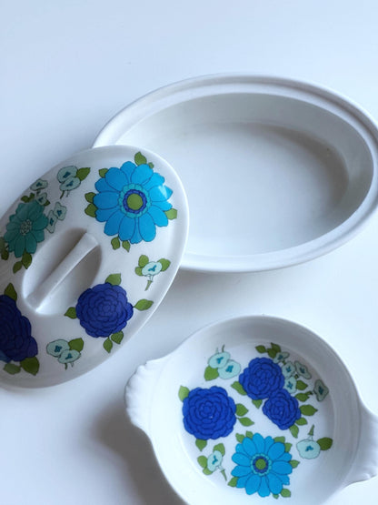 Pillivuyt French Porcelain Covered Casserole Dish 1970s with Serving Plate Rare Illustration