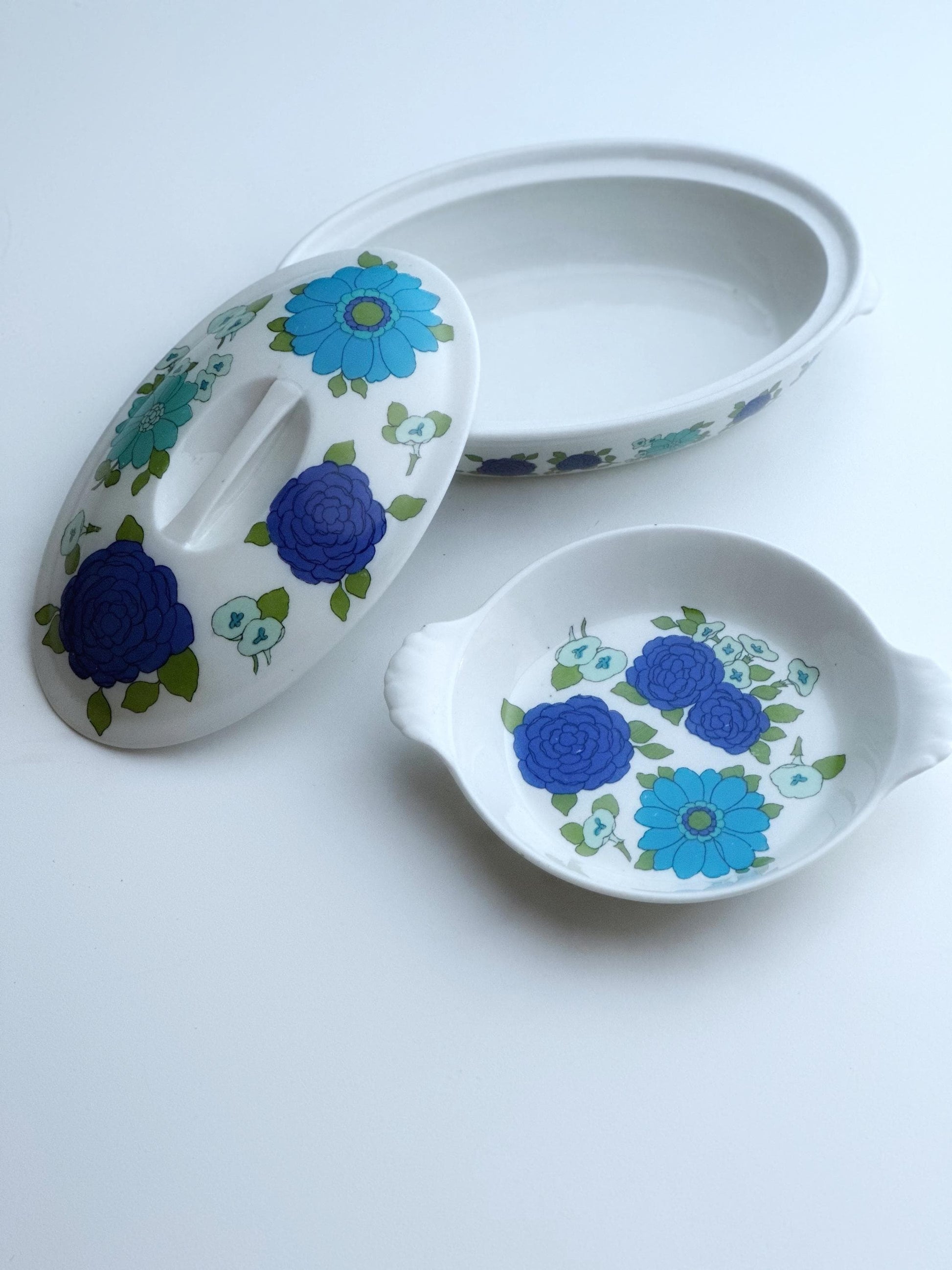 Pillivuyt French Porcelain Covered Casserole Dish 1970s with Serving Plate Rare Illustration
