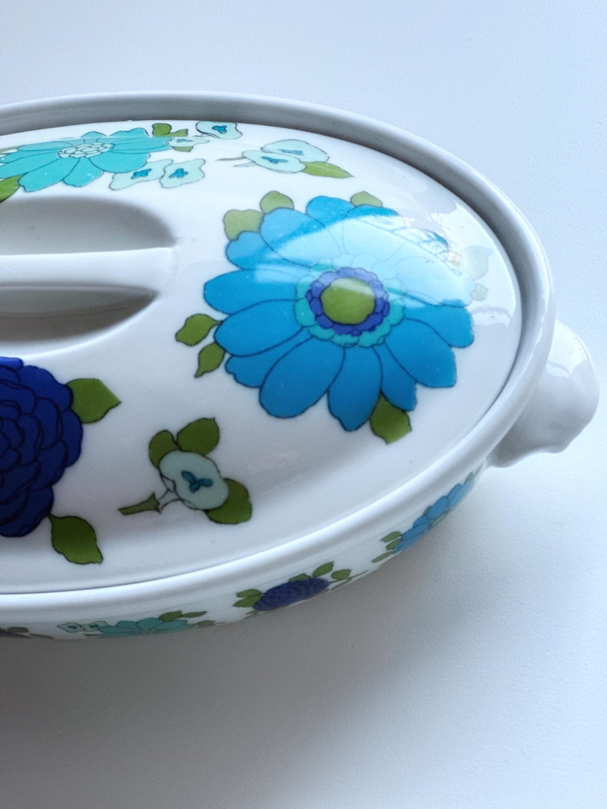 Pillivuyt French Porcelain Covered Casserole Dish 1970s with Serving Plate Rare Illustration