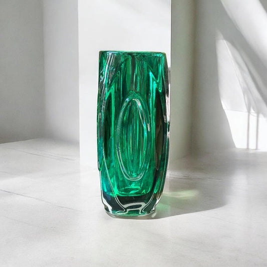 1955 Sklo Union Rosice Glass 'lens' Vase by Rudolf Schrotter