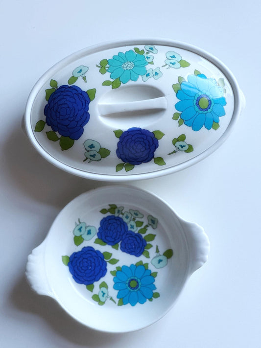 Pillivuyt French Porcelain Covered Casserole Dish 1970s with Serving Plate Rare Illustration