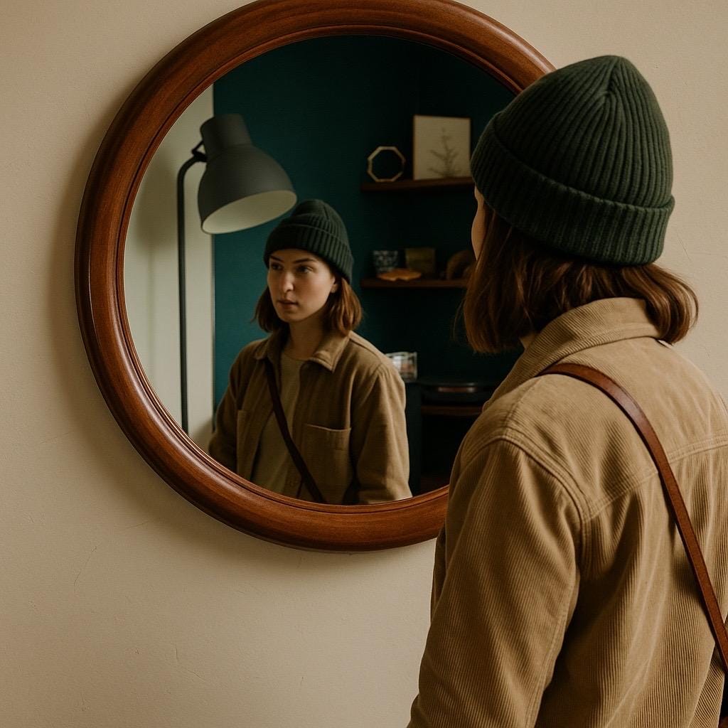 Vintage Round Solid Teak Wall Mirror 1960s 70s