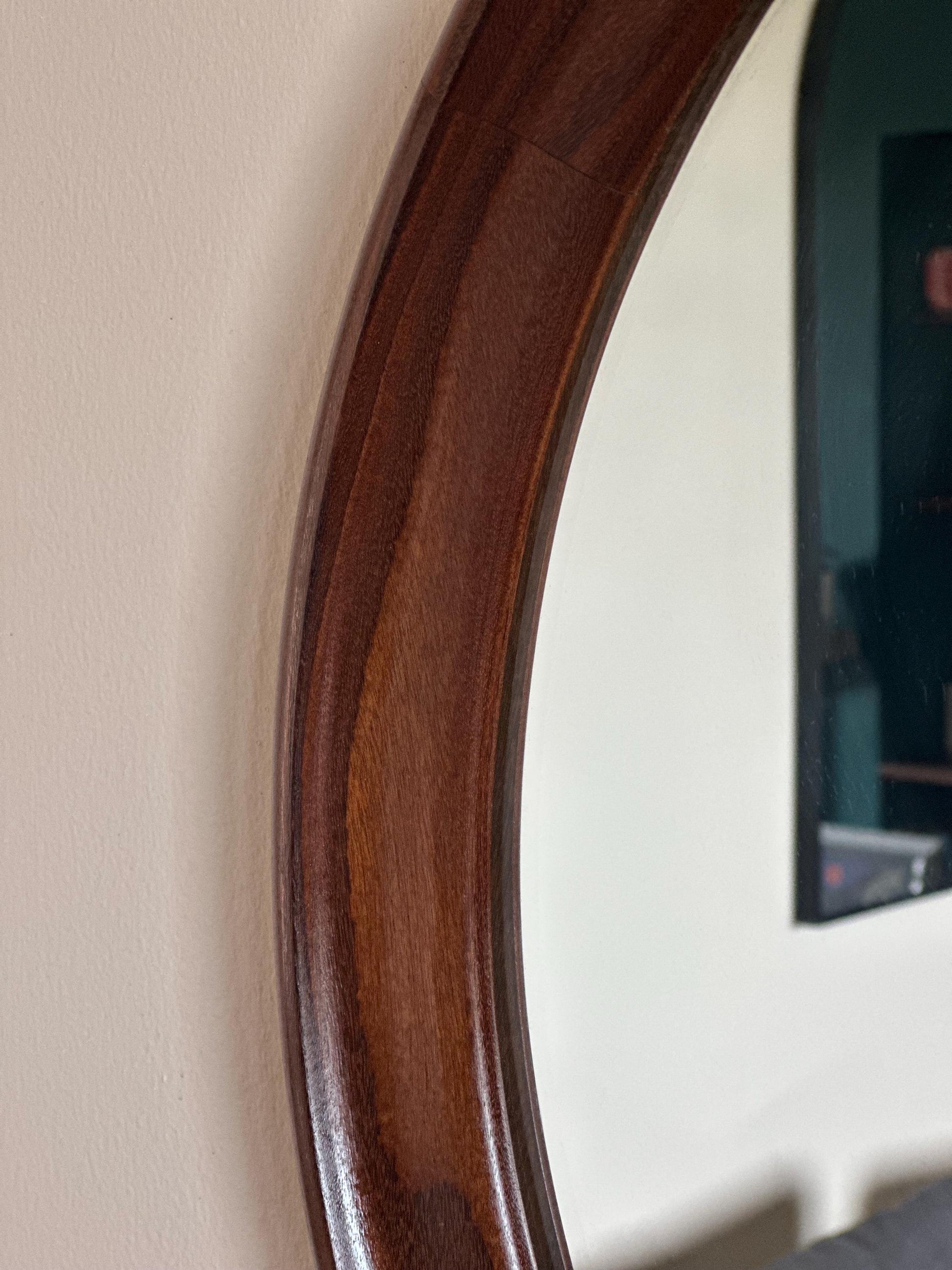 Vintage Round Solid Teak Wall Mirror 1960s 70s