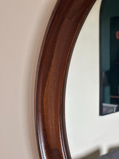 Vintage Round Solid Teak Wall Mirror 1960s 70s