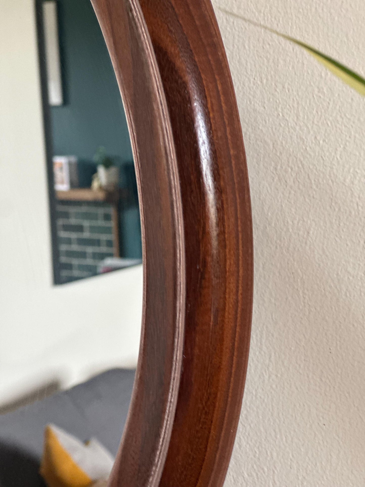 Vintage Round Solid Teak Wall Mirror 1960s 70s