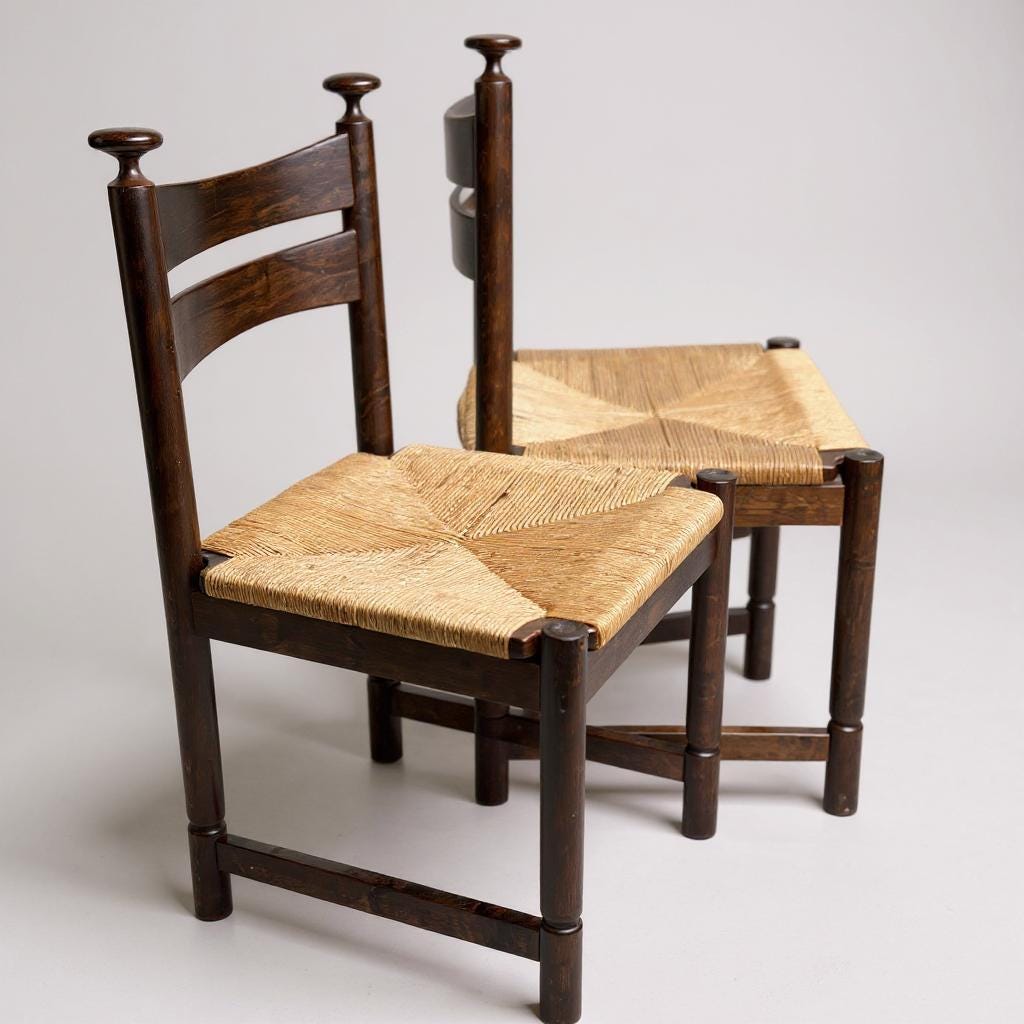 Asko Sisal Weave Chairs in Rosewood, Finland, 1960's Papercord Dining Chairs set of 2 Vintage Scandinavian Design Chairs