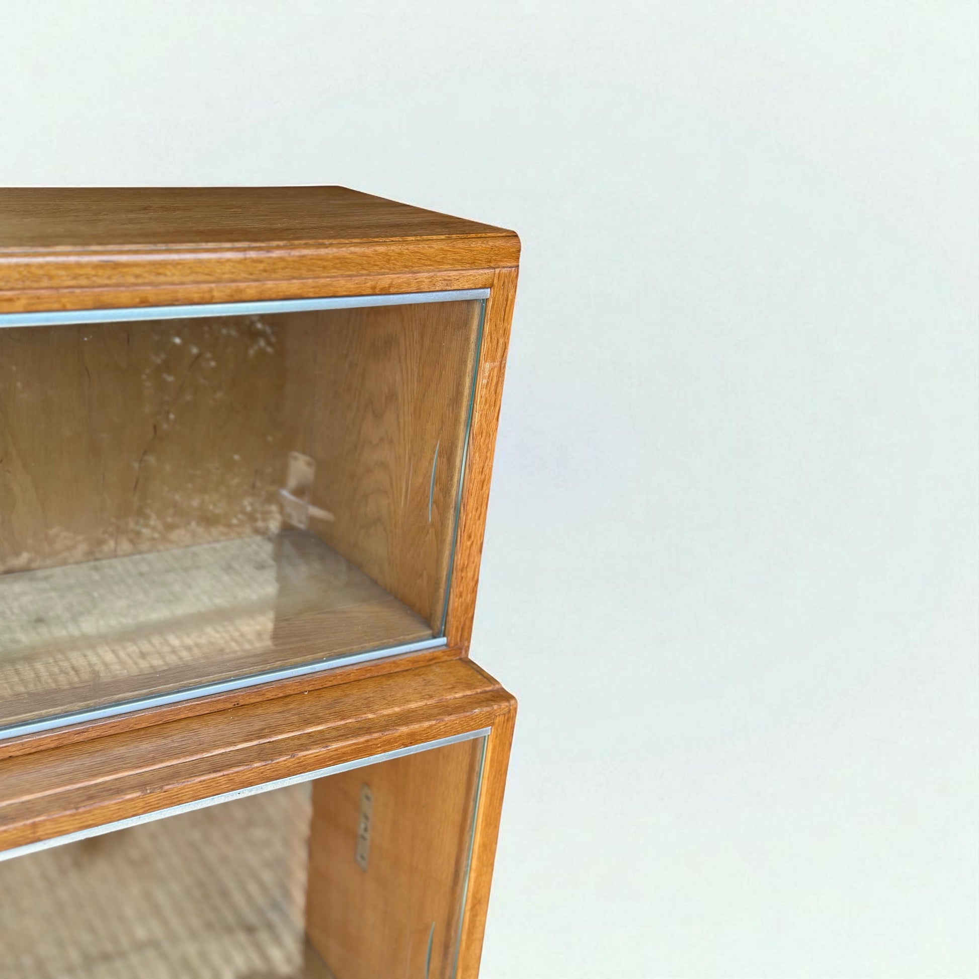 Mid-Century Minty Oxford Bookcase with Sliding Glass Doors in Light Oak