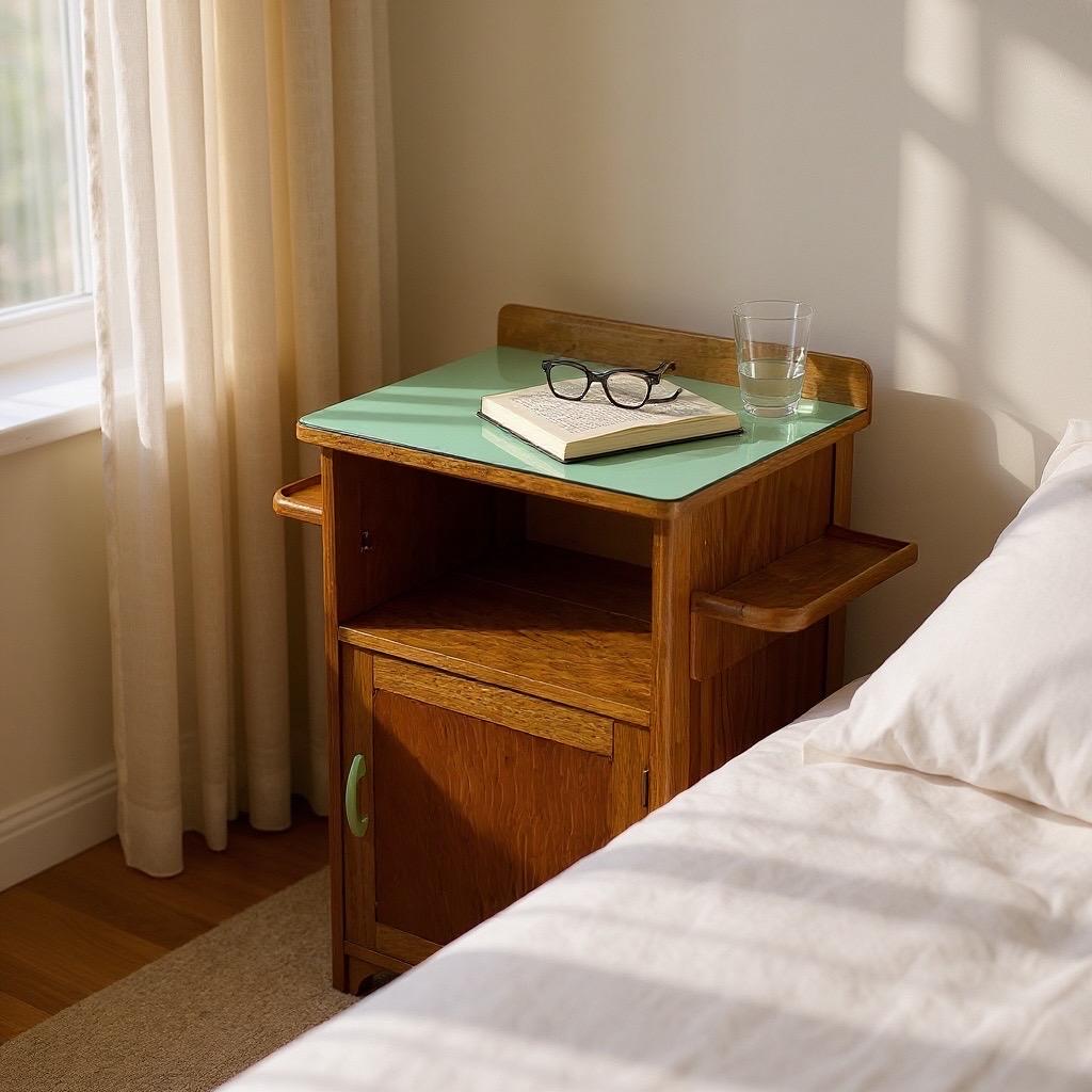A Midcentury Bedside Cabinet Oak and Formica