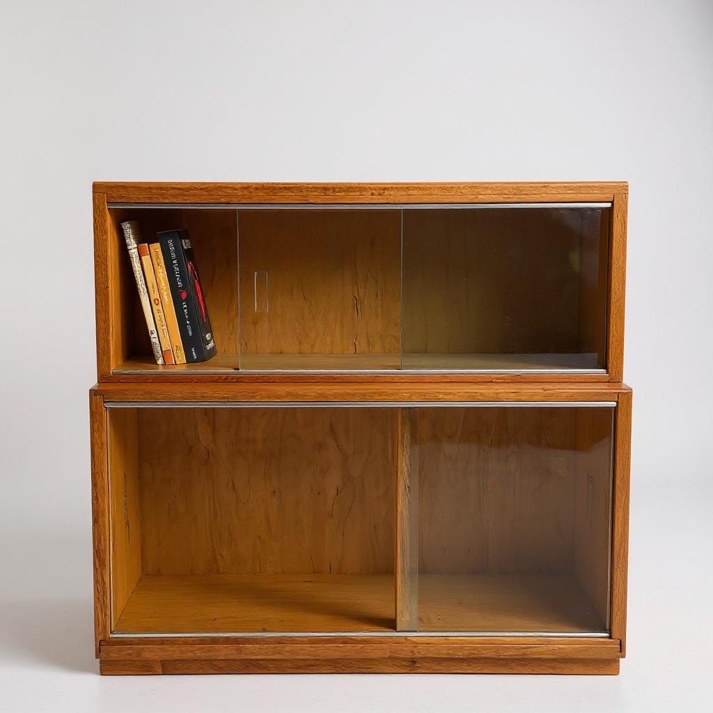 Mid-Century Minty Oxford Bookcase with Sliding Glass Doors in Light Oak