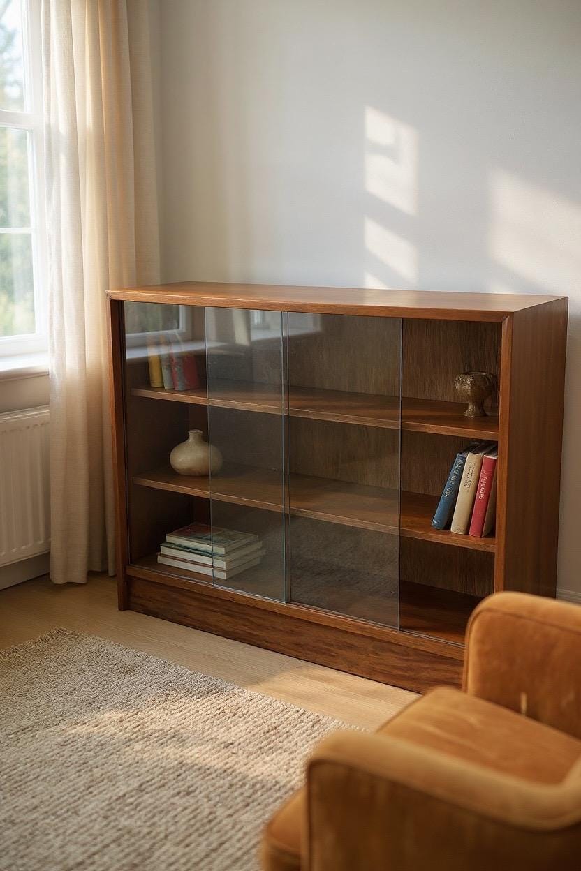 Vintage Teak Bookcase by Herbert E. Gibbs, 1970s | Mid-Century Modern British Design | Sliding Glass Doors | Pair Available