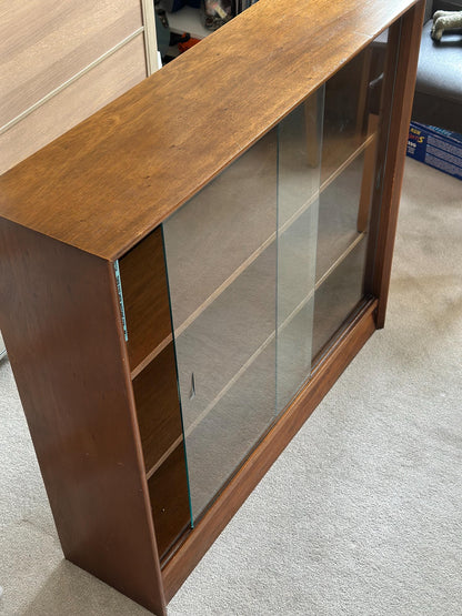 Vintage Teak Bookcase by Herbert E. Gibbs, 1970s | Mid-Century Modern British Design | Sliding Glass Doors | Pair Available