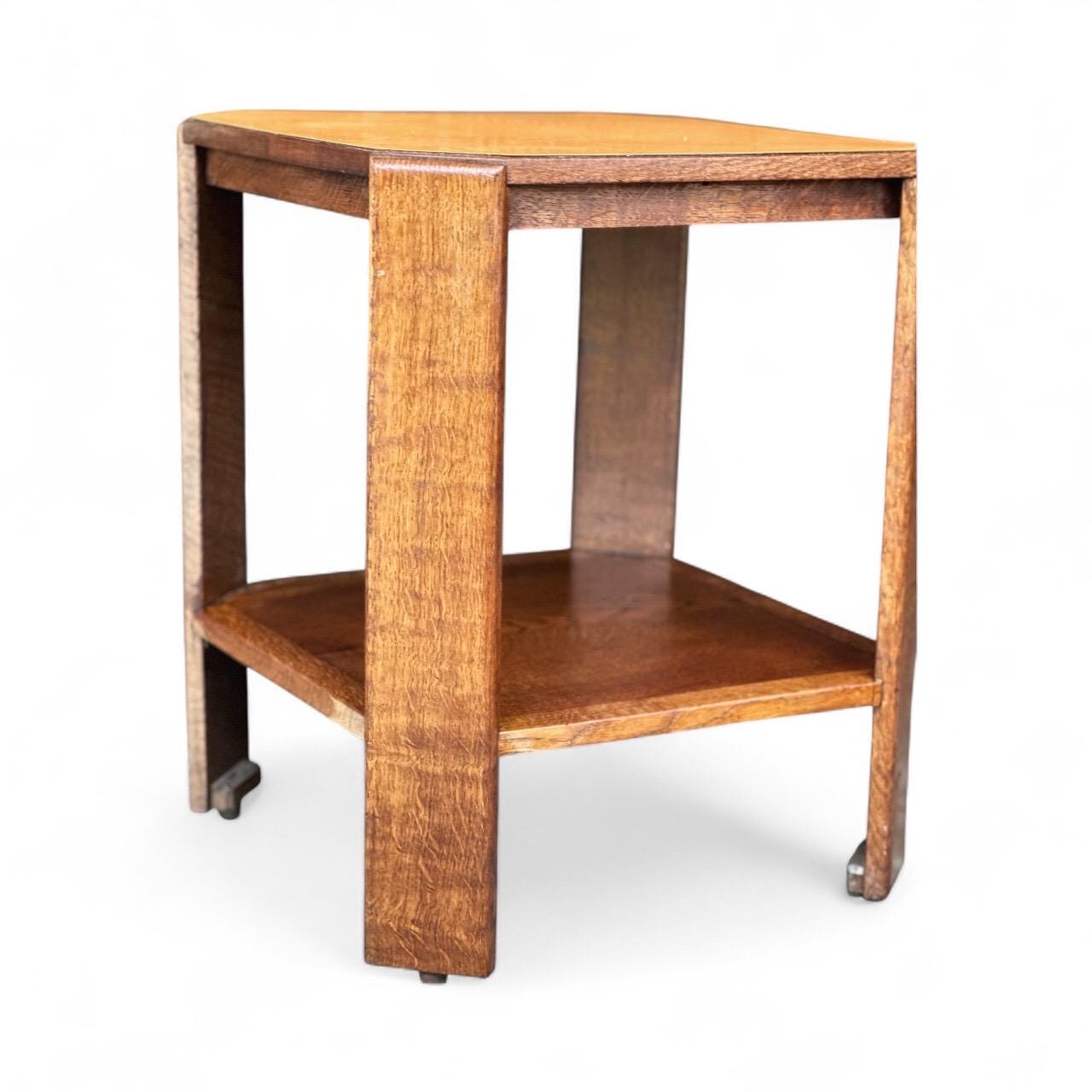 Vintage 1930s Oak Side Table with 1960s Orange Formica Top – Restored Original